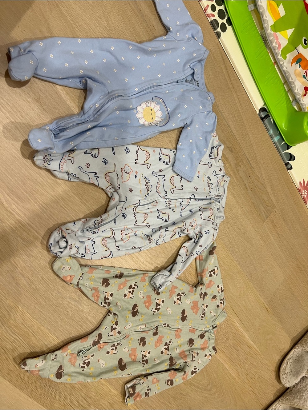 Old Navy Blue and Light Gray Kids Footie Sleepers - Floral, Animal & Farm Prints